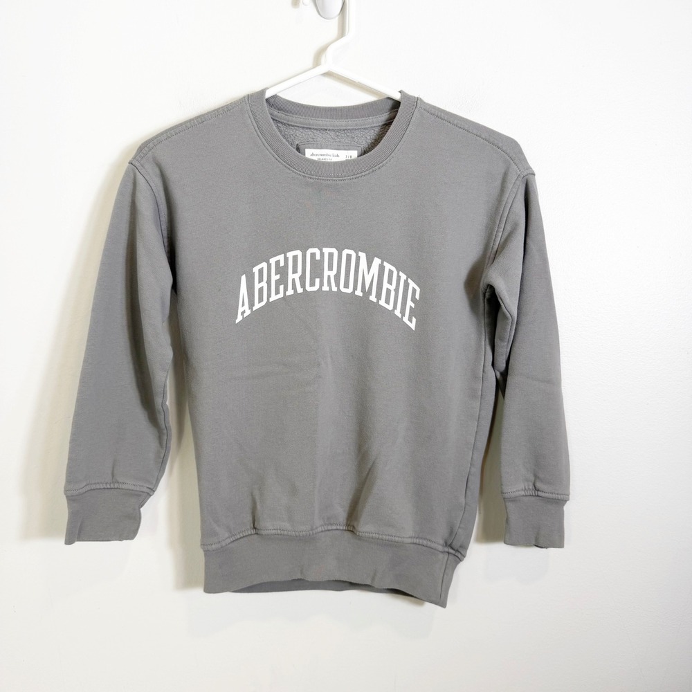 Abercrombie Kids Sweatshirt Girls 7/8 Grey Relaxed Fit Logo Fleece Pullover